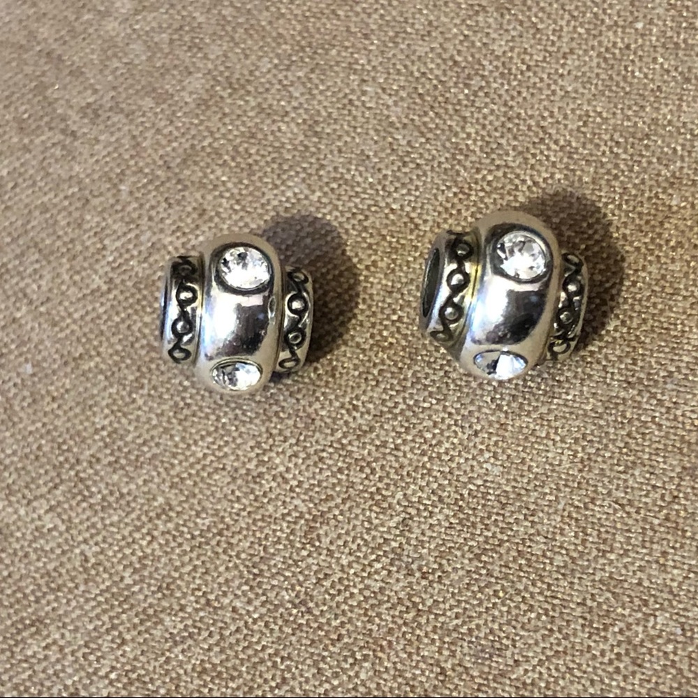 Two Brighton Mini Dazzle beads Silver w crystals For MINI holders ONLY Retired